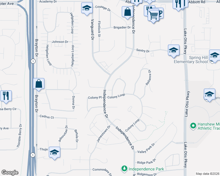 map of restaurants, bars, coffee shops, grocery stores, and more near 9607 Newhaven Loop in Anchorage