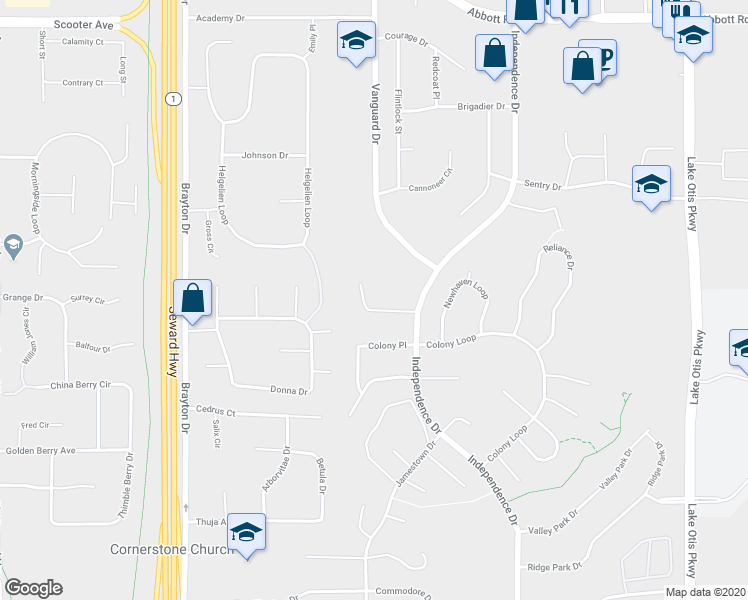 map of restaurants, bars, coffee shops, grocery stores, and more near 1841 Congress Circle in Anchorage