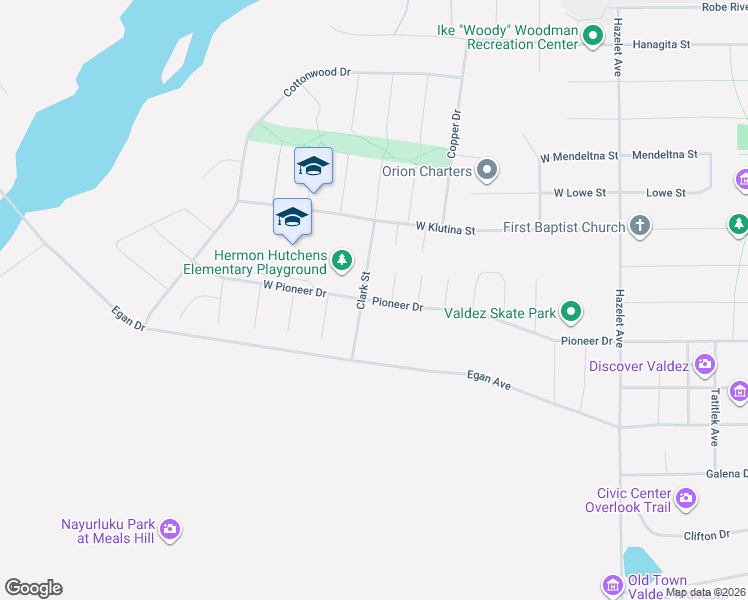 map of restaurants, bars, coffee shops, grocery stores, and more near Clark Street in Valdez