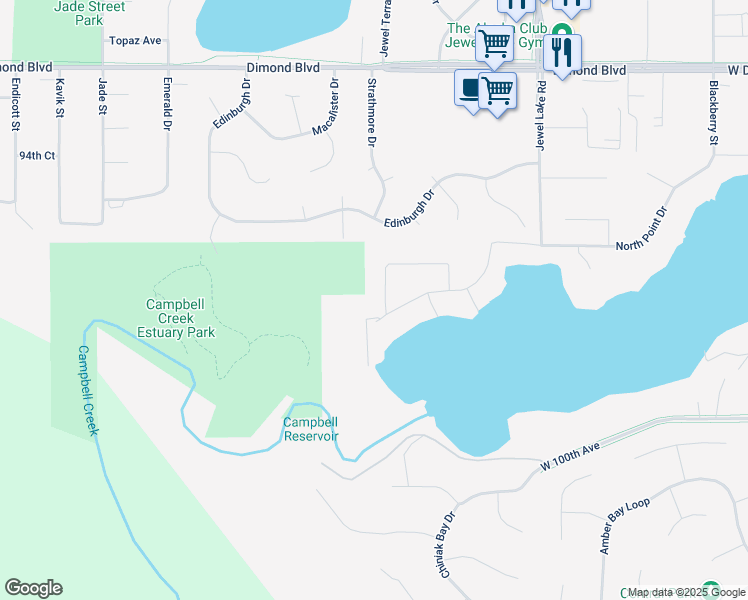 map of restaurants, bars, coffee shops, grocery stores, and more near 4201 North Point Drive in Anchorage