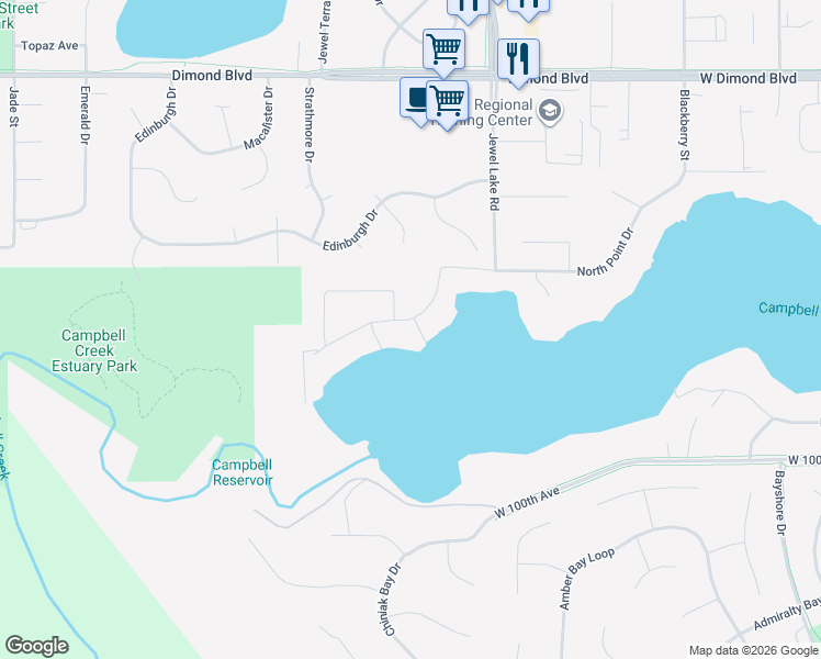 map of restaurants, bars, coffee shops, grocery stores, and more near 4034 North Point Drive in Anchorage