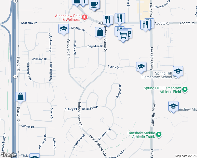 map of restaurants, bars, coffee shops, grocery stores, and more near 9731 Newhaven Loop in Anchorage