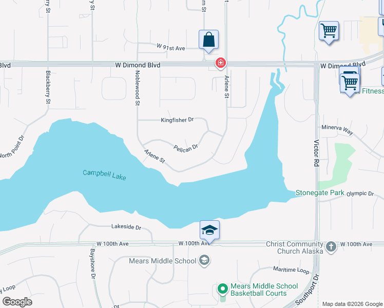 map of restaurants, bars, coffee shops, grocery stores, and more near 2770 Pelican Dr in Anchorage