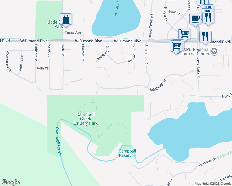 map of restaurants, bars, coffee shops, grocery stores, and more near 4430 Edinburgh Drive in Anchorage