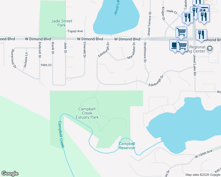 map of restaurants, bars, coffee shops, grocery stores, and more near 4430 Edinburgh Drive in Anchorage