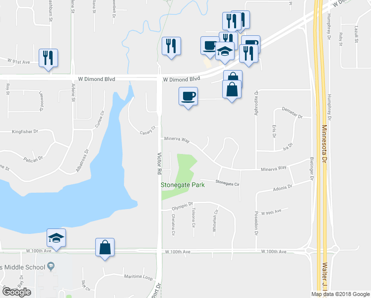 map of restaurants, bars, coffee shops, grocery stores, and more near 2100 Minerva Way in Anchorage