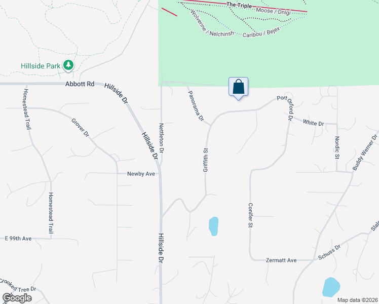 map of restaurants, bars, coffee shops, grocery stores, and more near 7631 Griffith Street in Anchorage