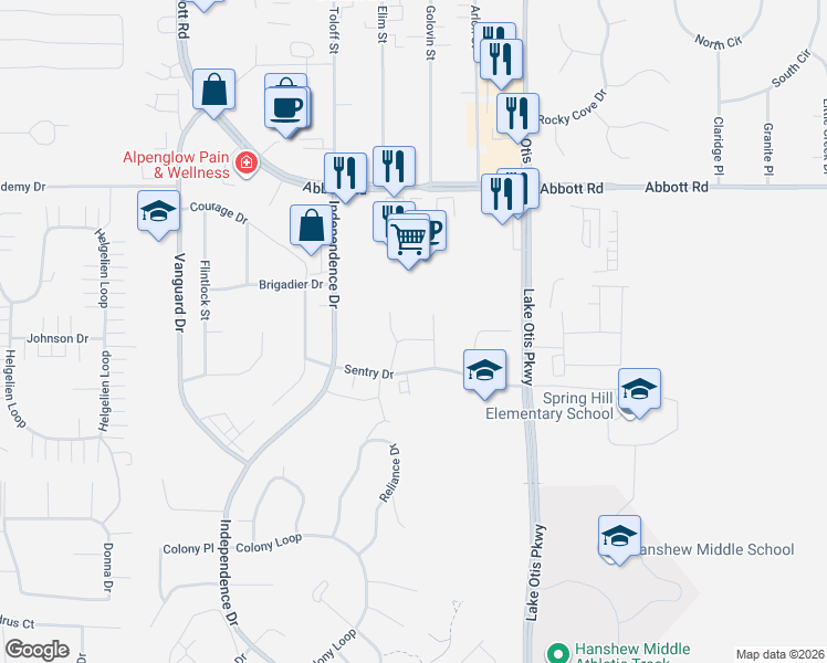 map of restaurants, bars, coffee shops, grocery stores, and more near 2000 Abbott Road in Anchorage