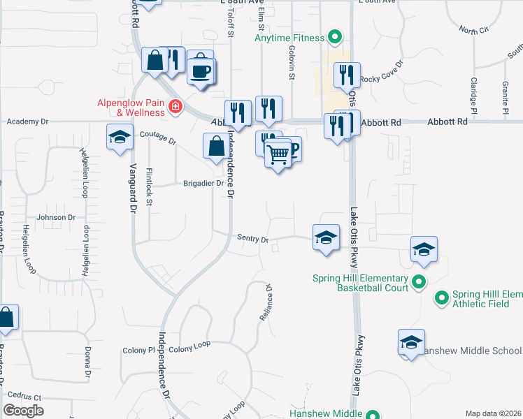 map of restaurants, bars, coffee shops, grocery stores, and more near 2278 Abbott Rd in Anchorage