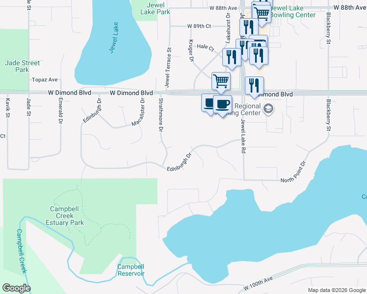 map of restaurants, bars, coffee shops, grocery stores, and more near 4051 Edinburgh Drive in Anchorage