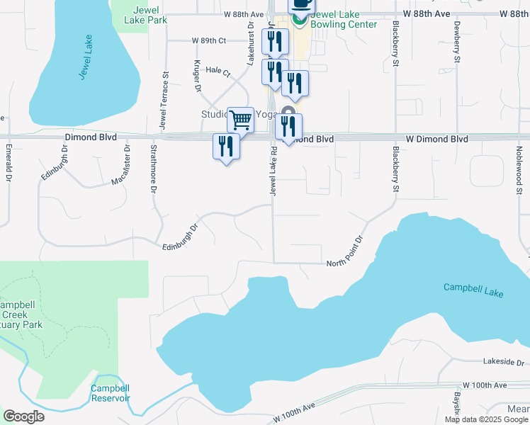 map of restaurants, bars, coffee shops, grocery stores, and more near 3900 Edinburgh Drive in Anchorage