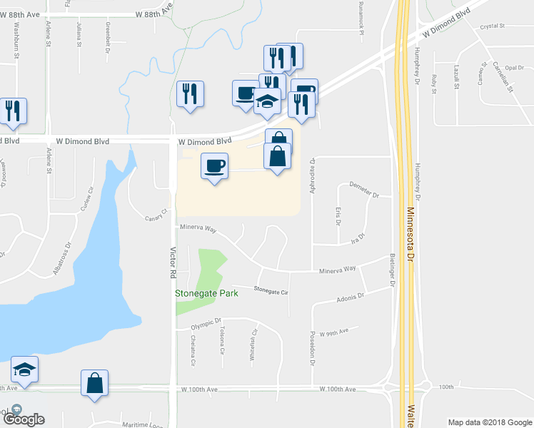 map of restaurants, bars, coffee shops, grocery stores, and more near 9464 Canton Loop in Anchorage