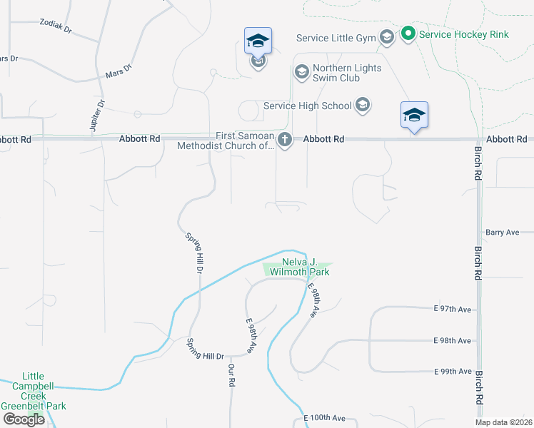 map of restaurants, bars, coffee shops, grocery stores, and more near 9440 Nickell Circle in Anchorage