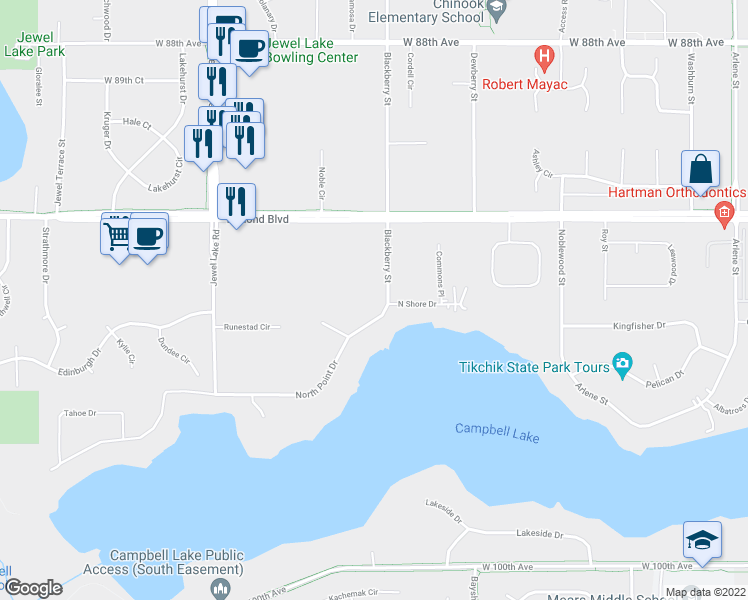 map of restaurants, bars, coffee shops, grocery stores, and more near 9346 Blackberry Street in Anchorage