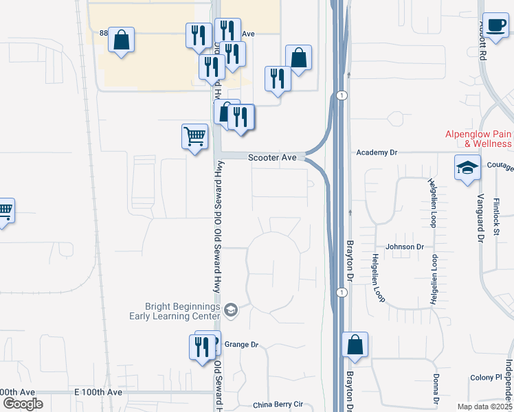 map of restaurants, bars, coffee shops, grocery stores, and more near 1106 Contrary Court in Anchorage