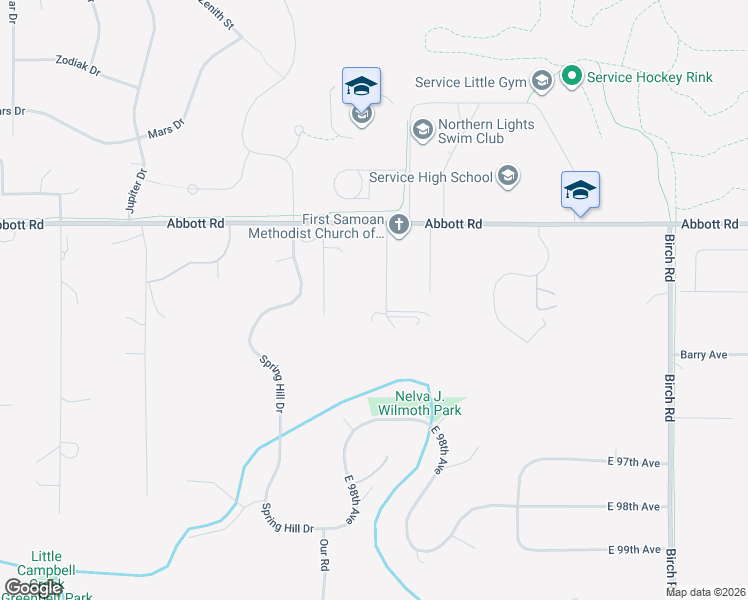 map of restaurants, bars, coffee shops, grocery stores, and more near 9440 Nickell Circle in Anchorage
