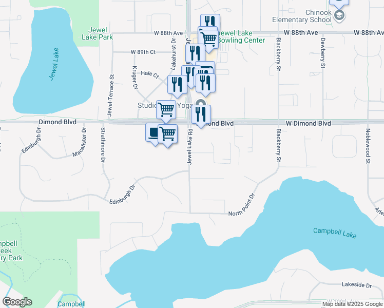 map of restaurants, bars, coffee shops, grocery stores, and more near 3900 Edinburgh Drive in Anchorage