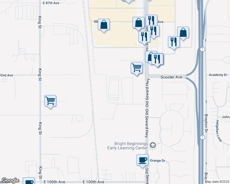 map of restaurants, bars, coffee shops, grocery stores, and more near 795 East 94th Court in Anchorage