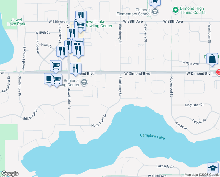 map of restaurants, bars, coffee shops, grocery stores, and more near 3560 West Dimond Boulevard in Anchorage
