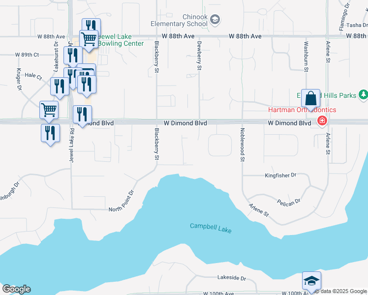 map of restaurants, bars, coffee shops, grocery stores, and more near 3300 West Dimond Boulevard in Anchorage