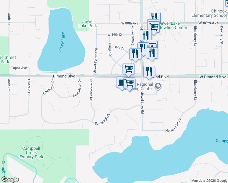 map of restaurants, bars, coffee shops, grocery stores, and more near 4058-4198 W Dimond Blvd in Anchorage