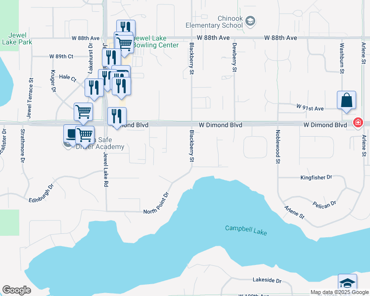 map of restaurants, bars, coffee shops, grocery stores, and more near 9336 Blackberry Street in Anchorage