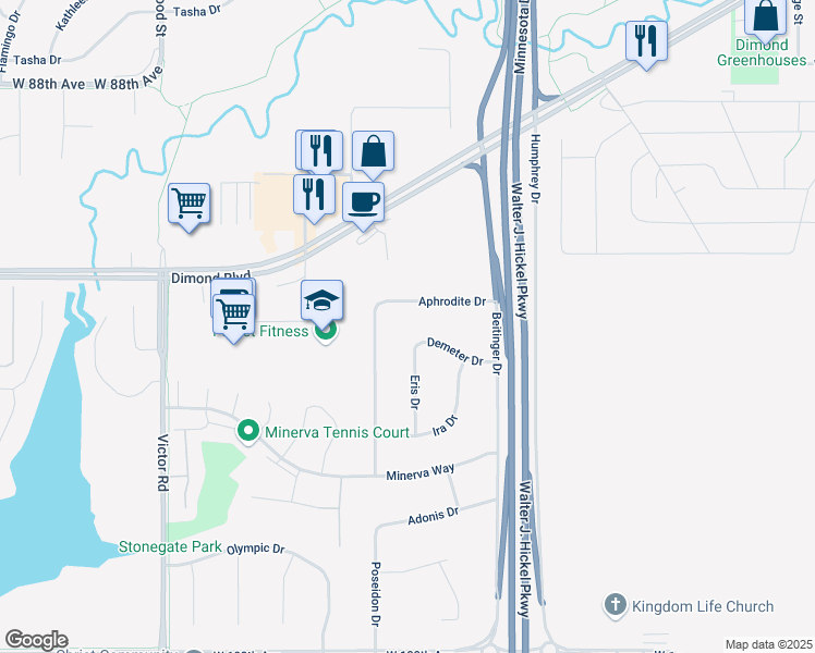 map of restaurants, bars, coffee shops, grocery stores, and more near 9240 Aphrodite Drive in Anchorage