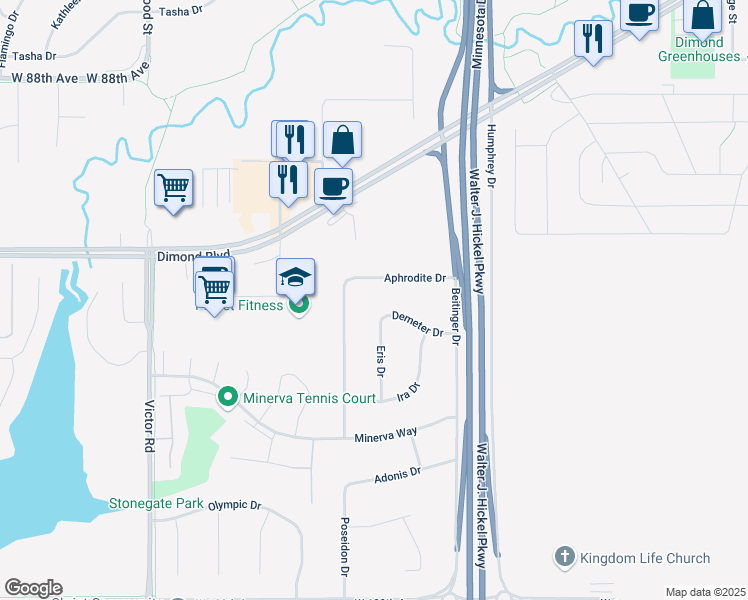 map of restaurants, bars, coffee shops, grocery stores, and more near 9240 Aphrodite Drive in Anchorage