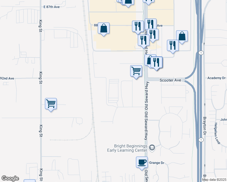 map of restaurants, bars, coffee shops, grocery stores, and more near 795 East 94th Court in Anchorage