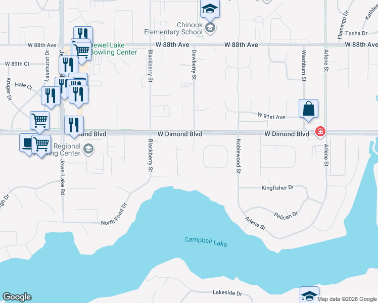 map of restaurants, bars, coffee shops, grocery stores, and more near 3300 West Dimond Boulevard in Anchorage