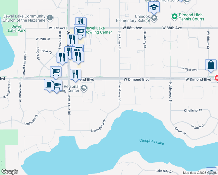 map of restaurants, bars, coffee shops, grocery stores, and more near 3550 West Dimond Boulevard in Anchorage