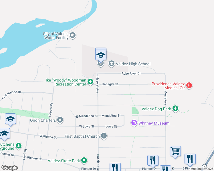 map of restaurants, bars, coffee shops, grocery stores, and more near 313-399 Hanagita St in Valdez