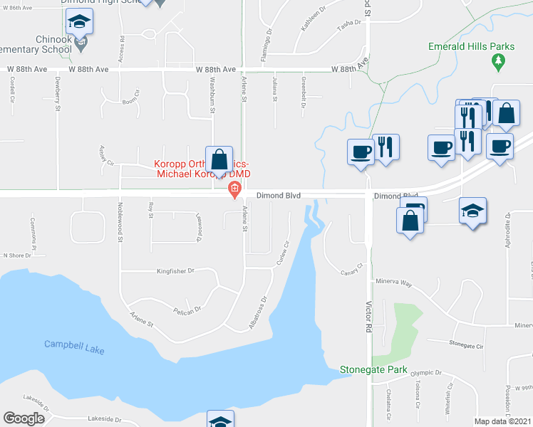 map of restaurants, bars, coffee shops, grocery stores, and more near 9260 West Dimond Boulevard in Anchorage