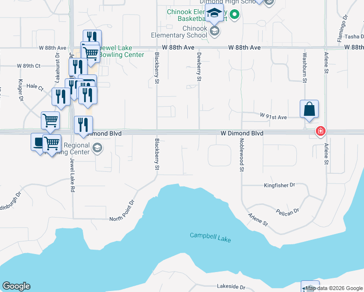 map of restaurants, bars, coffee shops, grocery stores, and more near 3300 West Dimond Boulevard in Anchorage