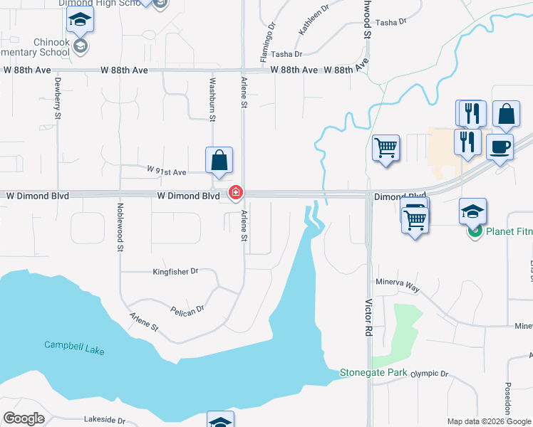 map of restaurants, bars, coffee shops, grocery stores, and more near 9260 West Dimond Boulevard in Anchorage