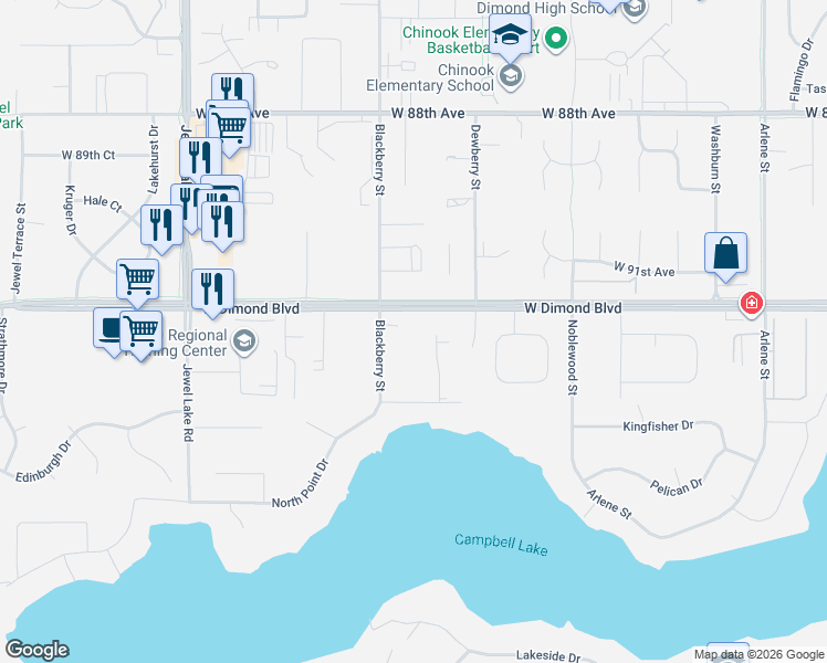map of restaurants, bars, coffee shops, grocery stores, and more near 9241 Blackberry Street in Anchorage