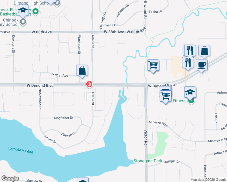 map of restaurants, bars, coffee shops, grocery stores, and more near 2502 Curlew Circle in Anchorage