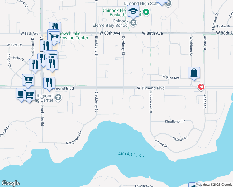 map of restaurants, bars, coffee shops, grocery stores, and more near 3300 West Dimond Boulevard in Anchorage