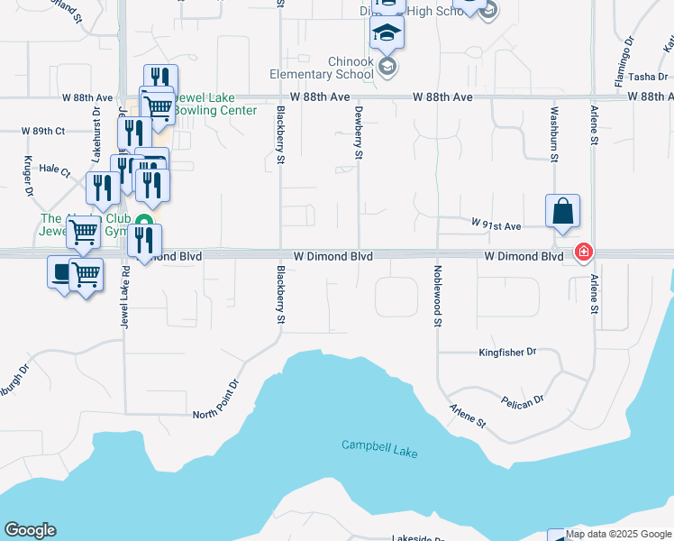 map of restaurants, bars, coffee shops, grocery stores, and more near 3300 West Dimond Boulevard in Anchorage