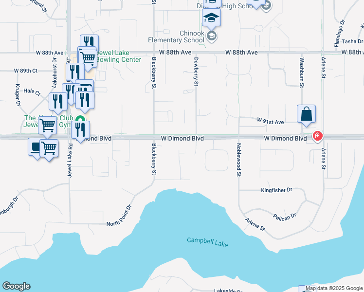 map of restaurants, bars, coffee shops, grocery stores, and more near 3300 West Dimond Boulevard in Anchorage