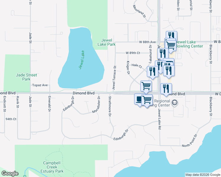 map of restaurants, bars, coffee shops, grocery stores, and more near 9132 Jewel Terrace Street in Anchorage