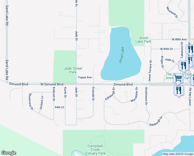 map of restaurants, bars, coffee shops, grocery stores, and more near 9031 Emerald Drive in Anchorage