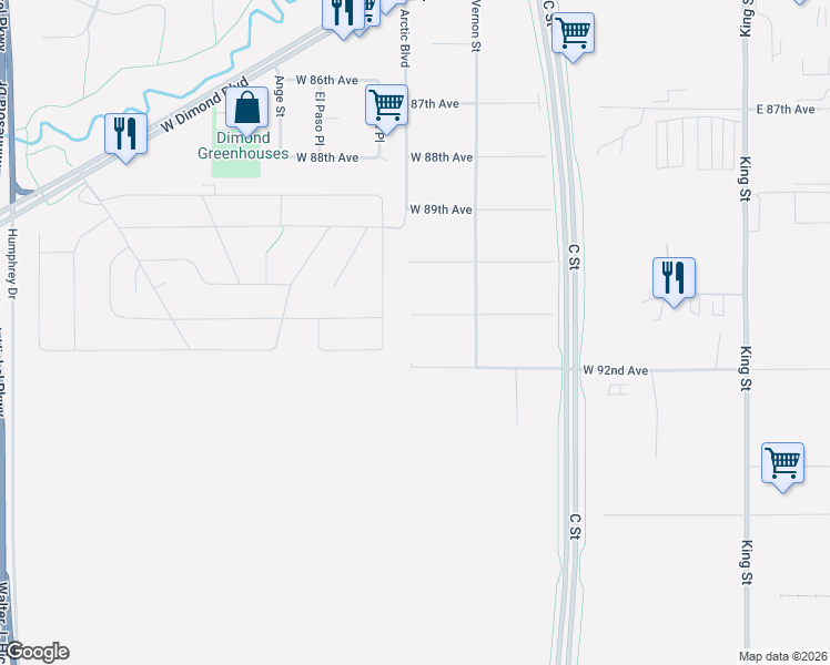 map of restaurants, bars, coffee shops, grocery stores, and more near 670 West 91st Avenue in Anchorage