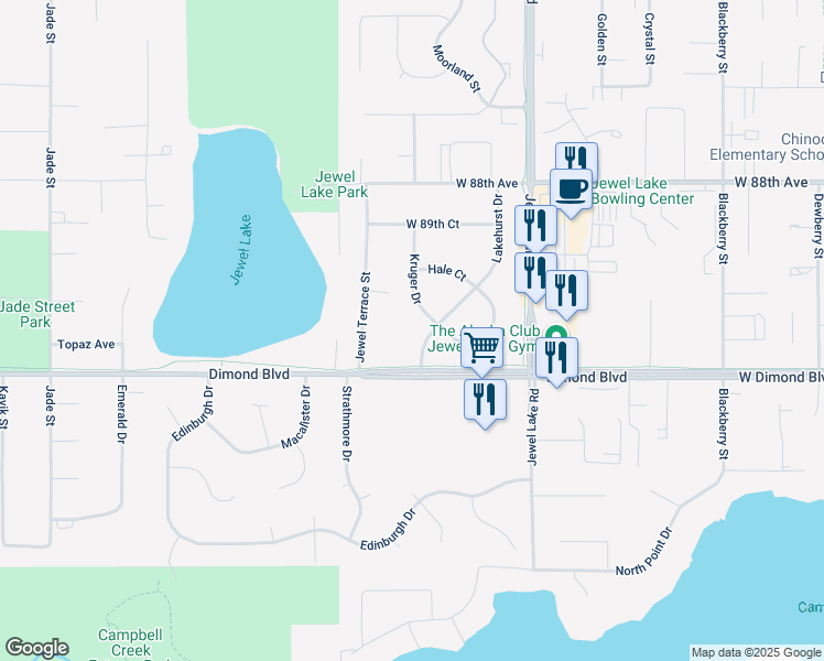 map of restaurants, bars, coffee shops, grocery stores, and more near 9036 Kruger Drive in Anchorage