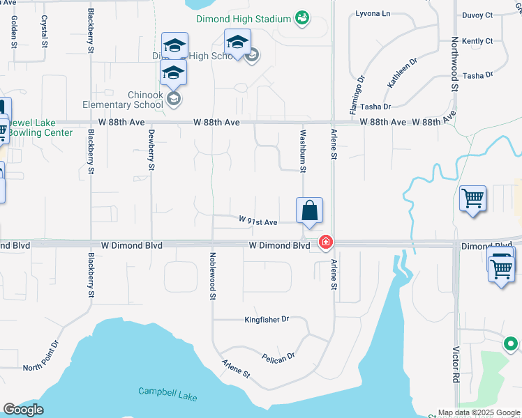 map of restaurants, bars, coffee shops, grocery stores, and more near 9031 Lance Circle in Anchorage