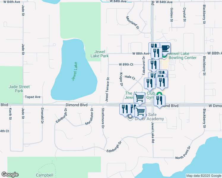 map of restaurants, bars, coffee shops, grocery stores, and more near 9043 Jewel Terrace Street in Anchorage