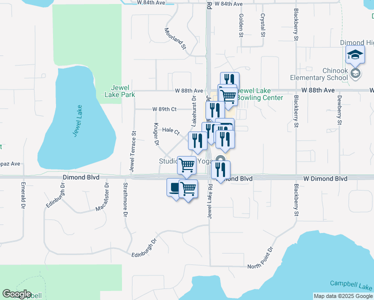 map of restaurants, bars, coffee shops, grocery stores, and more near 3927 Lakehurst Cir in Anchorage