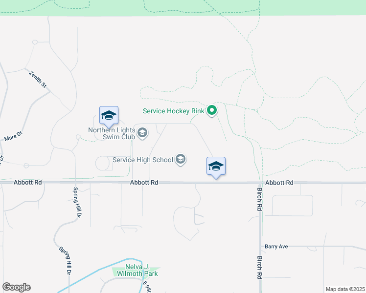 map of restaurants, bars, coffee shops, grocery stores, and more near 5577 Abbott Road in Anchorage