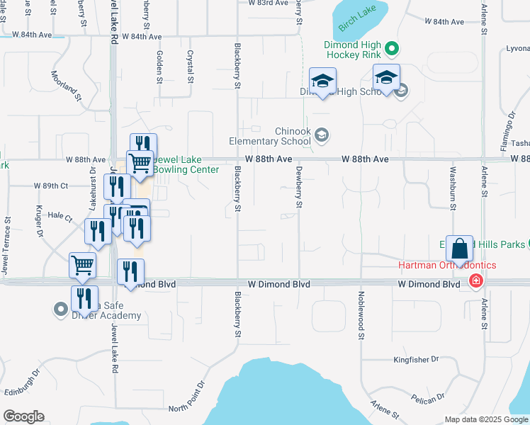 map of restaurants, bars, coffee shops, grocery stores, and more near 8861 Cordell Circle in Anchorage