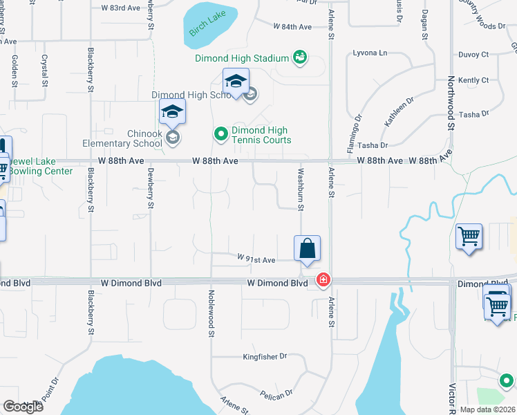 map of restaurants, bars, coffee shops, grocery stores, and more near 8913 Woodstock Circle in Anchorage